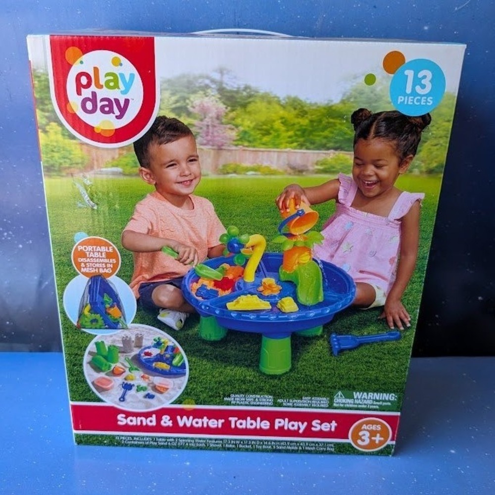 Play Day Sand & Water Table Play Set Unisex Kids OS Blue 13 Pieces Portable